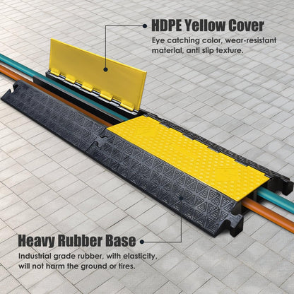 2 Large Channels Rubber Floor Cable Protector Ramp, Heavy-Duty Floor Cable Wire Cord Cover Speed Bumps, Driveway Hose Cable Ramp Protective Cover (2 Large Channels)