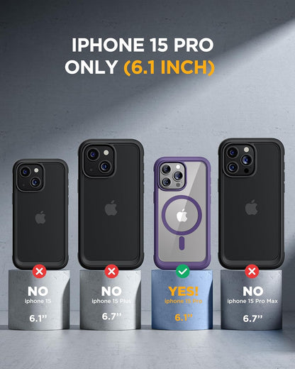 Miracase Magnetic for iPhone 15 Pro Case [Compatible with MagSafe] Full-Body Bumper Phone case with Built-in Glass Screen Protector& Camera Protector, Military Drop Proof 15 Pro Cover, Magnetic Purple