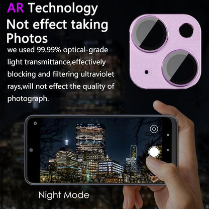 2 Pack Camera Lens Protector for iPhone 14 / iPhone 14 Plus,[Not Easy to Breakn ] AR Tempered Glass Strong Adsorption Metal Camera Cover Screen-purple