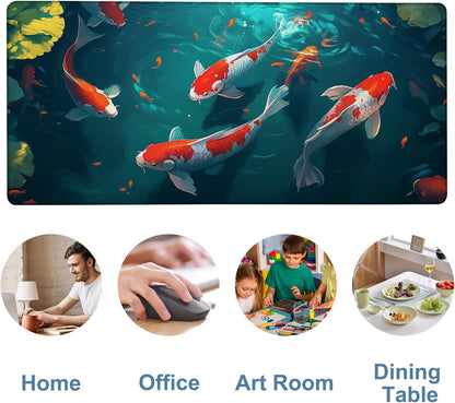 Large Mouse Pad Koi Fish Gaming Desk Pad Computer Keyboard Non-Slip Waterproof Mouse Mat with Rubber Base and Stitched Edges Entertainment Office Writing Desk Mat 35.4 x 15.7 Inches