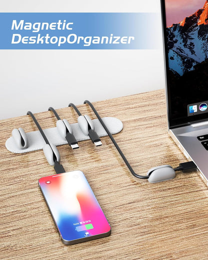 5-Pack Magnetic Cable Clips Cord Organizer - Smoothly Adjustable, Puretor Desk Cable Management Clips. Ideal Wire Holders for Desktop, Nightstand, Wall - Perfect for Home Office, Phone, Car (Grey)