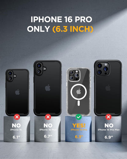 Miracase Magnetic for iPhone 16 Pro Case Full-Body Phone with Built-in Glass Screen Protector, [Compatible with MagSafe] Military Drop Proof 16 Pro Cover Bumper 6.3 inch, Clear Glitter