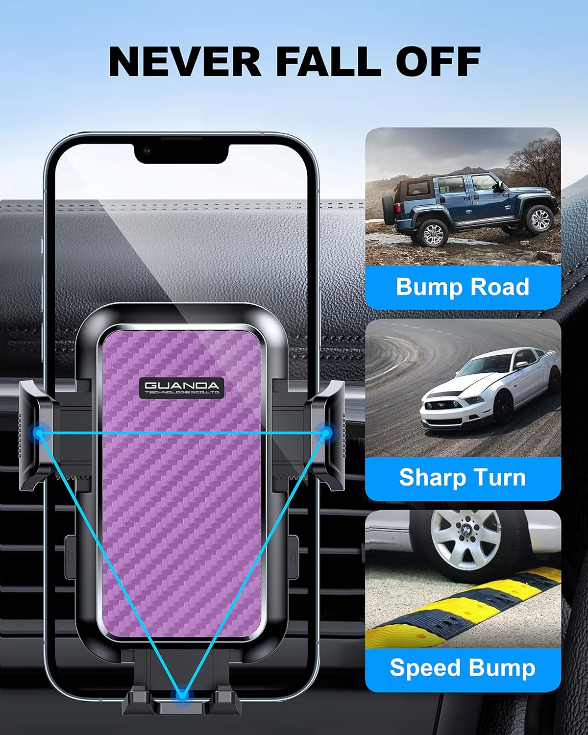 Car Phone Holder Mount for Air Vent, [Never Shake Hook Clip] 360° Adjustable Vent Clip, Compatible with Big Phones,Thick Cases, Phone Holders for Your Car–Fits iPhone, Samsung and Android