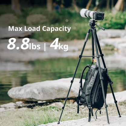 SmallRig CT-07 Aluminum Camera Tripod Stand, 63.4" Travel Tripod for iPhone and Cameras, Phone Tripods with Quick-Switch Vertical/Horizontal Mount, Adjustable Angles & Max. 4kg Load