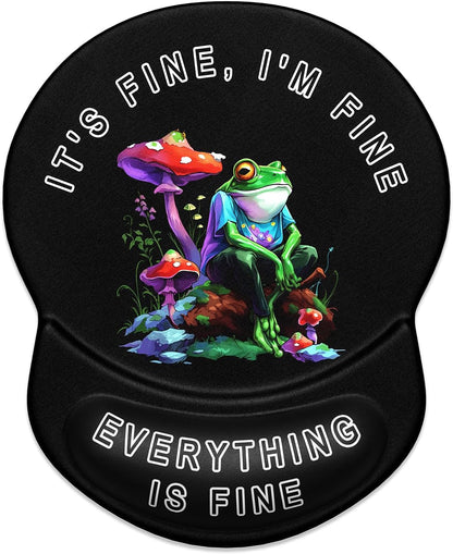 ITNRSIIET Ergonomic Mouse Pad with Gel Wrist Support Small Wrist Rest Smooth Surface Non-Slip PU Base Comfortable Office Supplies Pain Relief, 8.7 x 7.2 inches, Unhappy Frog