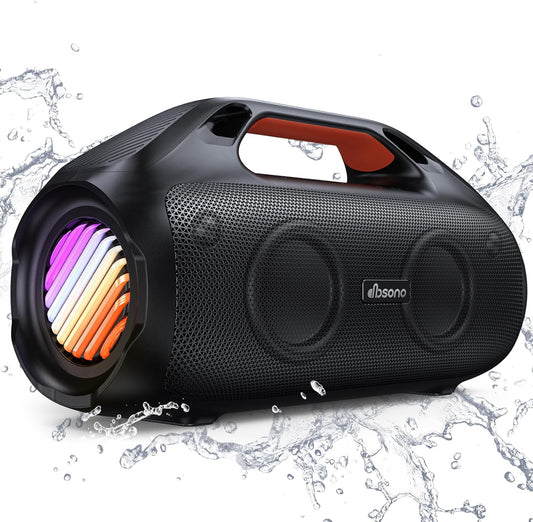 100W Bluetooth Speaker, Outdoor Wireless Boombox with Powerful Bass, RGB Lights, IPX7 Waterproof|30H Playtime|USB-C|TWS|AUX, Portable for Party, Camping, Pool, Beach, Backyard-Black