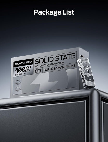 MOVE SPEED 512GB High-Speed 1050MB/s Read Pro Solid State Drives - Dual Ports USB 3.2 +Type C for Mac iOS Android Creators & Photographers