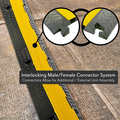 Pyle Durable Cable Protective Ramp Cover - Supports 33000lbs Three Channel Heavy Duty Cord Protection w/ Flip-Open Top Cover, 35.4” x 13.6” x 1.96” Cable Concealer for Indoor Outdoor Use PCBLCO105