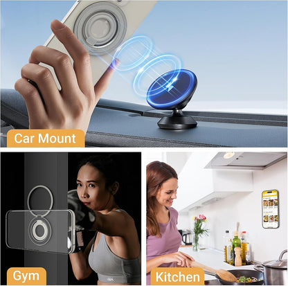 OPSO Magnetic Phone Ring Holder for MagSafe, 360° Rotatable Gym Finger Ring Grip Stand, [Dual-Sided Magnet] Magnetic Phone Grip Adjustable Kickstand for iPhone 16 15 14 13 12/Pro/Max, All Smartphone