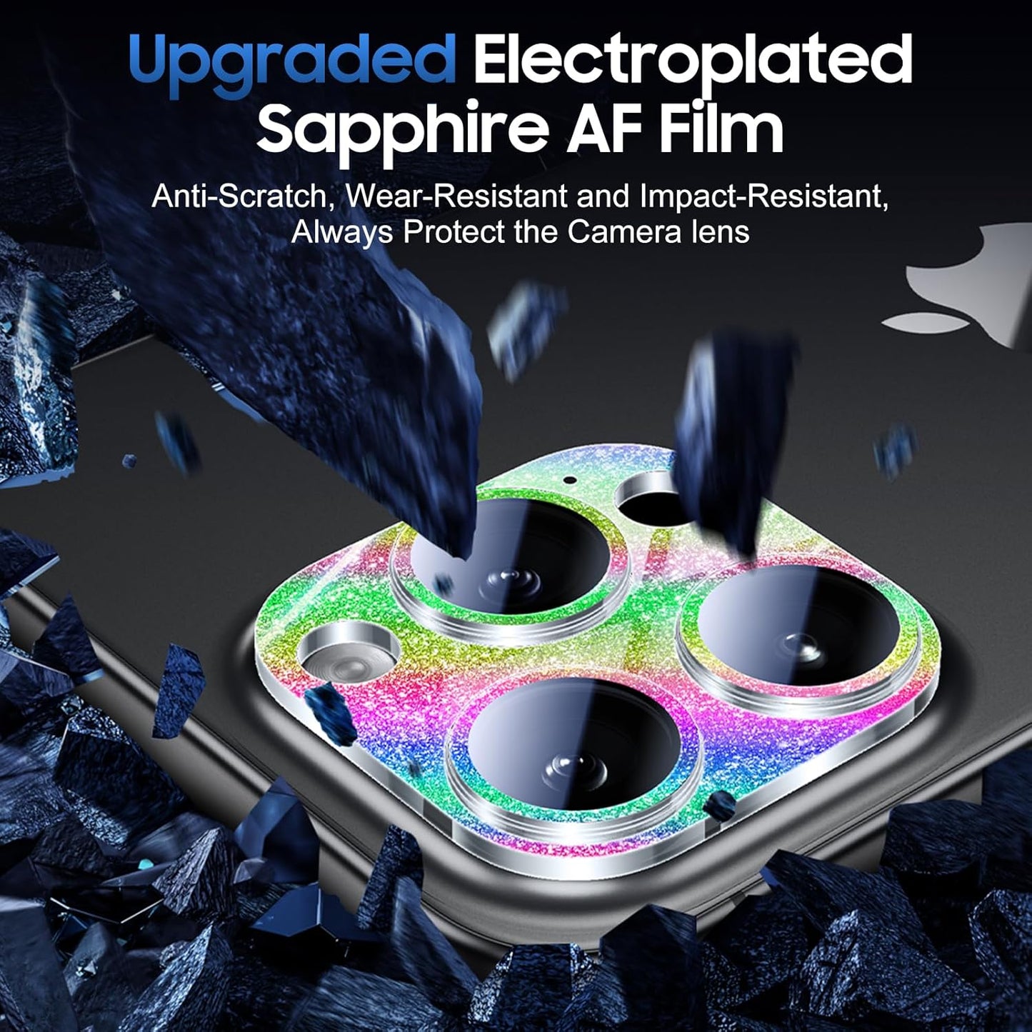 UniqueMe for 3 Pack iPhone 16 Pro/iPhone 16 Pro Max Camera Lens Protector - [Drop Protection] [Case Friendly] 9H Tempered Glass Camera Cover Screen [Update New Version] - Glitter Colorful