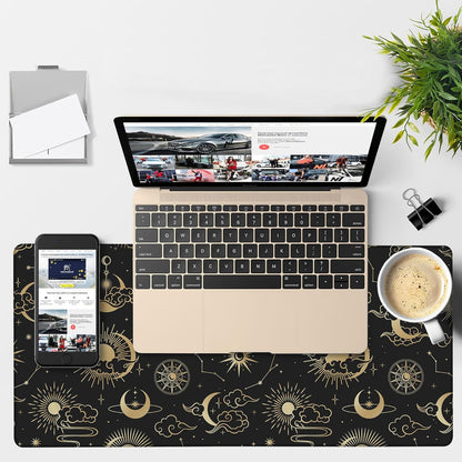 Gaming Desk Pad Large Extra Length Clouds, Moon and Sun Mouse Pad Keyboard Laptop Non-Slip Waterproof with Rubber Base Thick Stitched Edge Mouse Mat for Office Home 35.4 x 15.7 Inches