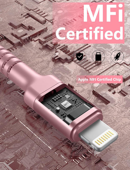 Long iPhone Charger 10FT, 2Pack Lightning Cable [Apple MFi Certified] iPhone Charger Cord USB to Lightning Cable Compatible with iPhone 14/13/12/11 Pro Max/XS MAX/XR/8/7/Plus/6S/5S/iPad (Pink)