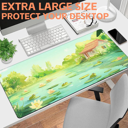 Mouse Pad Large Frog in The Water Non-Slip Game Desk Mat with Stitched Edge Laptop Keyboard Desk Pad for Work Home Gaming (35.4 x 15.7 Inches)