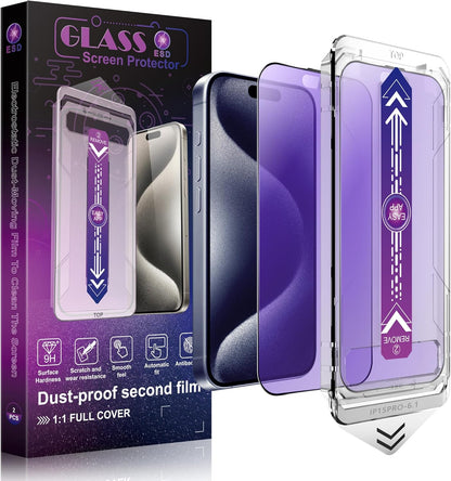 2 Pack Anti Blue Light Matte Screen Protector for iPhone 15 Pro 6.1-Inch Auto Dust Removal, No Bubbles, Tempered Glass Film, Easy Installation