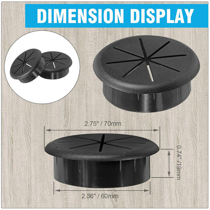 2-3/8" Black Desk Grommet, JTemgle Flexible Cable Grommet Rubber Cable Hole Cover Wire Organizer Caps Desktop Cord Management for Home Office TV Stands Tabletops, 10 Pieces