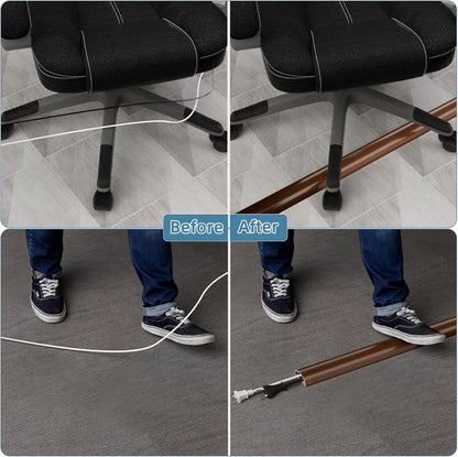 6ft Side Buckle Floor Cord Cover for Wires, Selfadhesive Extension Cord Hider Easy Floor Cable Management Prevent Cable Trips,Silicone Floor Wire Covers for Cords, Cable Protector Cord Cavity（Brown）