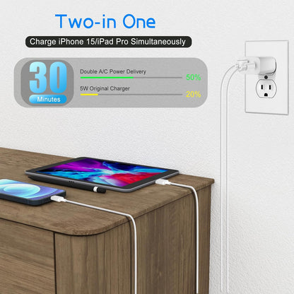 Dual Port A/C Charger for iPhone 16 15,Double A/C iPhone 16 15 Charger Fast Charging Block,2Pack Quick USB C Chargers Fasr Charging 6FT Type C Cable foriPhone 16/16 Pro Max/16e/15 Plus/15 Pro,iPad Pro