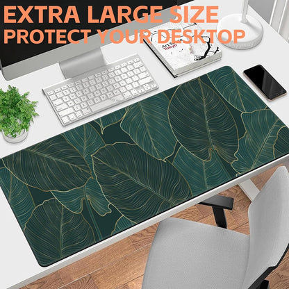 Mouse Pad Large Monstera Line Art Non-Slip Gaming Desk Mat with Stitched Edge Laptop Keyboard Desk Pad for Work Home Gaming (35.4 x 15.7 Inches)