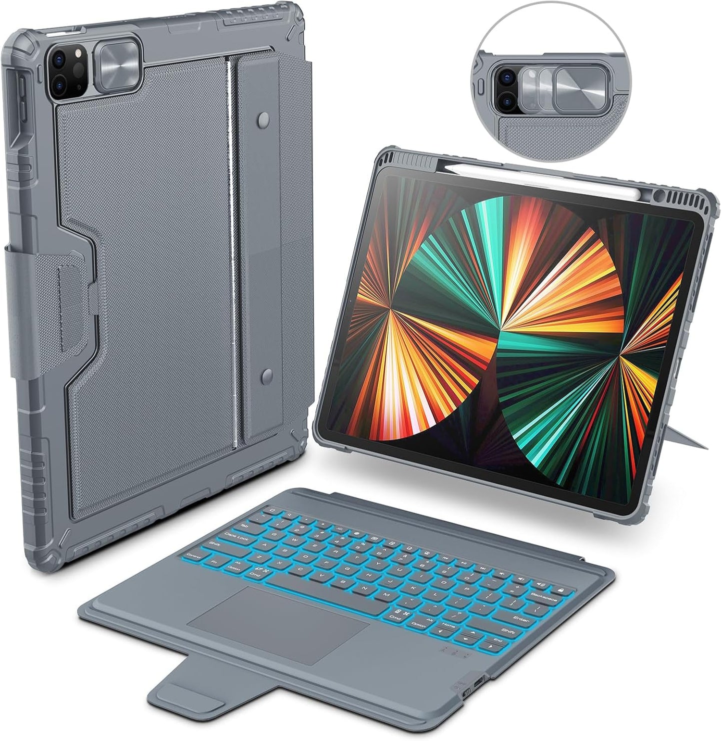 Nillkin for iPad Air 13 M2 M3 Case with Keyboard Backlit Bumper iPad Pro 12.9 (3rd, 4th, 5th and 6th gen) Detachable Keyboard with Built in trackpad, Stand,US English (Elite Grey)