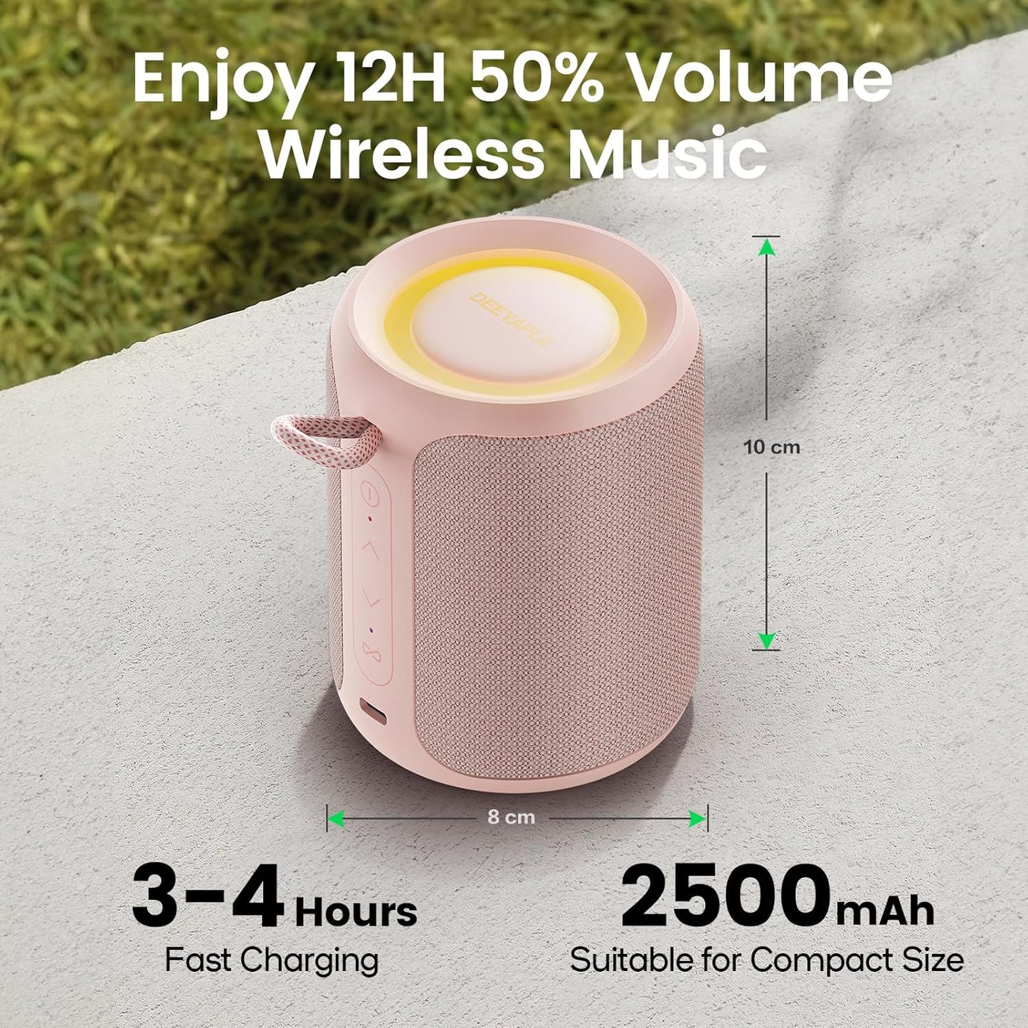 Bluetooth Speaker Wireless,IP67 Waterproof & Dustproof Portable Speaker with Lights,15W Loud Stereo Sound, 2500mAh Battery All Day Playtime, TWS Pairing, BT5.3, Home/Party/Outdoor/Beach (Pink)