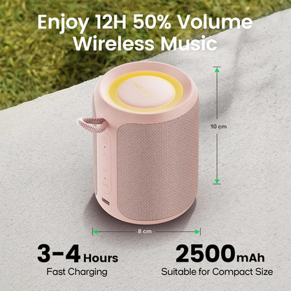 Bluetooth Speaker Wireless,IP67 Waterproof & Dustproof Portable Speaker with Lights,15W Loud Stereo Sound, 2500mAh Battery All Day Playtime, TWS Pairing, BT5.3, Home/Party/Outdoor/Beach (Pink)