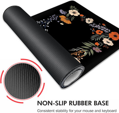 Galdas Gaming Mouse Pad XXL XL Large Long Extended Big Mousepad Non-Slip Rubber Keyboard Desk Pad with Stitched Edges for Laptop Home Office (31.5x11.8x0.08 Inch)-Floral Flower
