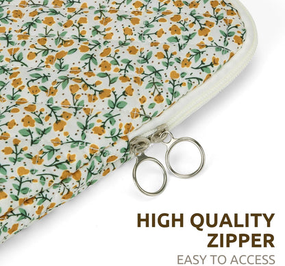 Puffy Laptop Sleeve 13-15.6 Inch Cute Quilted Laptop Protective Case Padded Floral Computer Sleeve for MacBook (B-Yellow, 11 Inch)