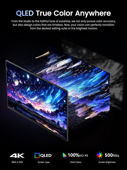 UPERFECT Portable Monitor 4K 120HZ QLED 17.3" | 0.1ms Gaming Monitor, 500 Nits | 3840 * 2160 UHD |100% DCI-P3 | USB-C & HDMI | VESA & Kickstand | Travel Screen for Laptop, Computer, Game Consoles