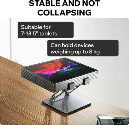 Foldable Aluminum Tablet & Phone Stand — Adjustable Height & Angle, Portable Desk Holder with Anti-Slip Pads for iPad, iPhone, Kindle, Smartphones & Tablets, Helping Reduce Neck and Eye Strain