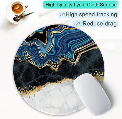 ITNRSIIET Round Mouse Pad with Stitched Edge Premium-Textured Waterproof Non-Slip Rubber Base Desktop Protection Mat Diameter 8.7 inches, Abstract Art Marble
