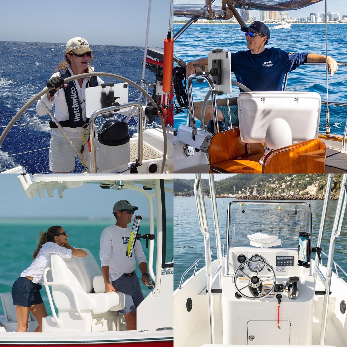 Boat Helm Tablet Holder, Marine Boat Handle Bar Pole Mount, 360°Rotation Clamp Non-Slip Aluminum Alloy Mount,Compatible with 4.7~12.9" iPad/Nexus/LG G Pads/e-Reader/iPhone