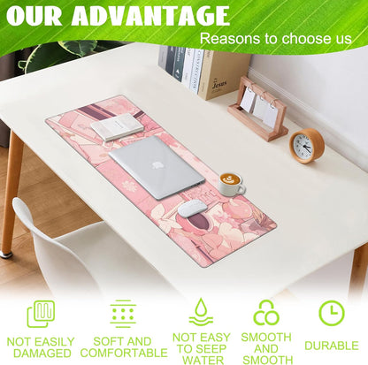 Large Gaming Mouse Pad for Desk,Pink Kawaii Anime Girl Desk Desk Mat,Kawaii Anime Desktop Desk Pad,Extended Big Computer Keyboard Mouse Pad with Non-Slip Base and Stitched Edge,31.5"x11.8"