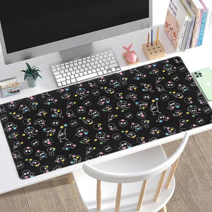 Desk Mat Cute Black Anime Sprite Gaming Mouse Pad XXL Large Extended Kawaii Laptop Keyboard Mouse Mat with Stitched Edges, Non-Slip Computer Desktop Mat for Women Office Desk Decor 31.5x15.7 in