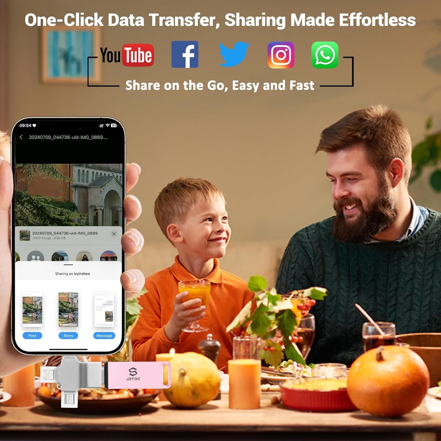 Photo-Storage-Stick 512GB Secure Auto Backup Photo Stick for All Devices | Smart Detection & Organization | Picture-Saver-Flash-Drive Easy-Photo & Video Memory-Backup-Thumb-Drive iPad-Backup-USB-Drive