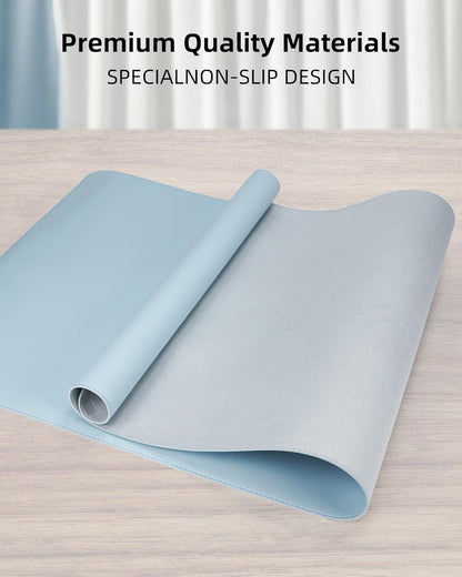 Leather Desk Pad Protector, Mouse Pad, Office Desk Mat, Non-Slip PU Leather Desk Blotter, Laptop Desk Pad, Waterproof Desk Writing Pad for Office and Home (Light Blue, 31.5" x 15.7")