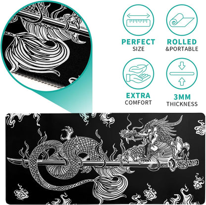 Dragon Gaming Mouse Pad - Black, Large (31.5x11.8 Inch), Non-Slip Base, Stitched Edge for Gaming & Office