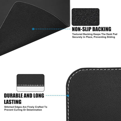 Desk Mat with Lip & Reinforced Stitched Edge|Non-Slip Waterproof PU Leather Desk Pad|Ergonomic Keyboard Mouse Pad With edge Protector|for Office, Home, Study(23.6" x 16.5",Black)