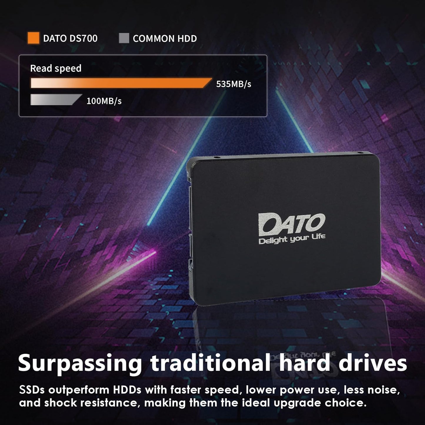 DATO 1TB SSD 2.5" SATA III Internal Solid State Drive, 3D NAND, SLC Cache, Up to 535/500 MB/s, Compatible with Laptop & PC Desktop