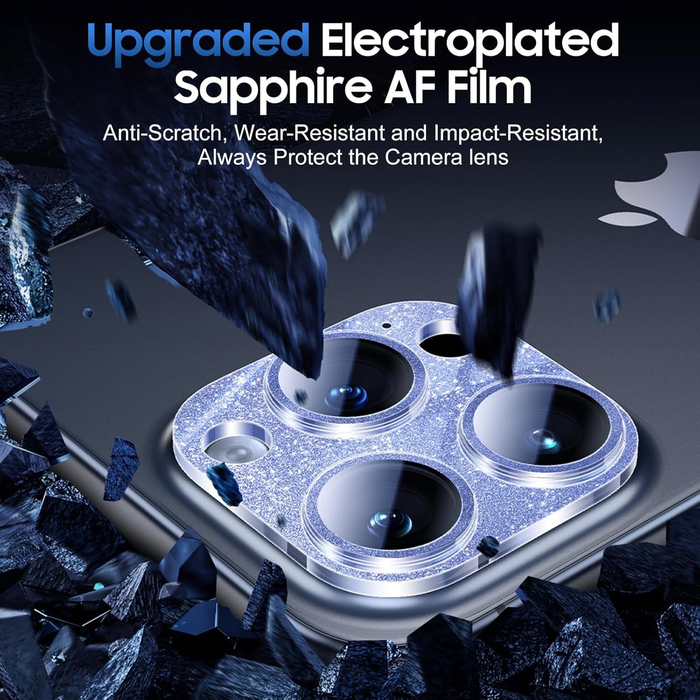 UniqueMe for 3 Pack iPhone 15 Pro/iPhone 15 Pro Max Camera Lens Protector, [Drop Protection] [Case Friendly] Camera Cover Screen [Update New Version] - Intergrated Glitter Blue