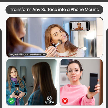 SUCKY Silicone Suction Phone Case Adhesive Mount - Anti-Slip Holder, Hands-Free Fidget Toy, Phone Accessory for iPhone and Android (Deep Black, Magnetic)