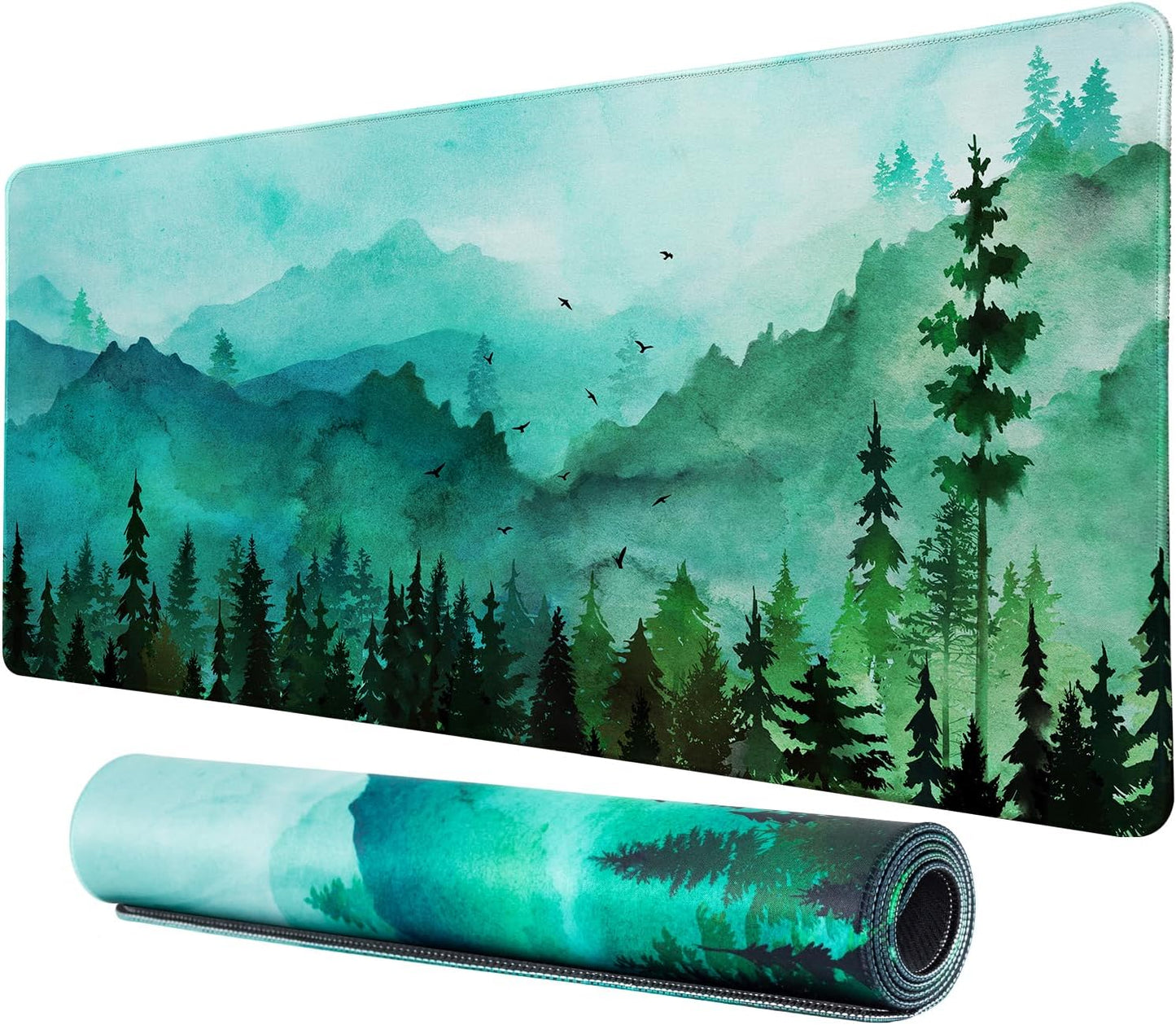 Lokigo Green Forest Mouse Pad, Waterproof Extended Large Gaming Mousepad with Non-Slip Rubber Base Stitched Edges Desk Pad Keyboard Writing Desk Mat Office Home Study 31.5"x15.7", Mountain