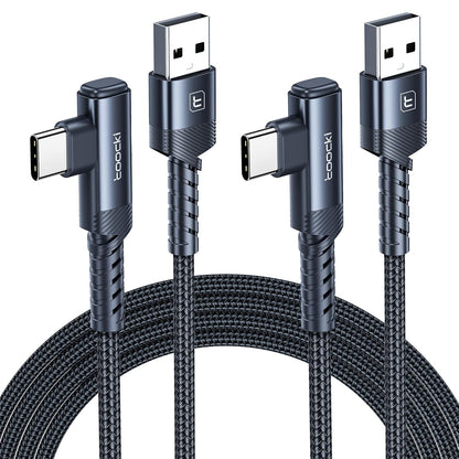 USB to USB C Cable [10ft, 2Pack ] USB A to Type C Right Angle Charger Cord 90 Degree Braided Fast Charging for iPhone 16/15/15 Plus/15 Pro/15 Pro Max/Samsung Galaxy S10 S10+, A15 A25, LG V30, Switch