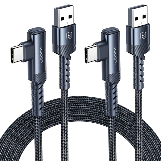 USB to USB C Cable [10ft, 2Pack ] USB A to Type C Right Angle Charger Cord 90 Degree Braided Fast Charging for iPhone 16/15/15 Plus/15 Pro/15 Pro Max/Samsung Galaxy S10 S10+, A15 A25, LG V30, Switch
