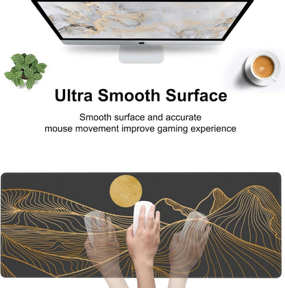 Abstract Golden Mountain Desk Mat,Large Gold Line Art Gaming Keyboard Mouse Pad,Non-Slip Rubber Base Desk Pad Thick Stitched Edges Waterproof Mousepad Mouse Mat 31.5"x11.8"