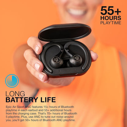 JLab Epic Air Sport ANC Gen 2 True Wireless Bluetooth Earbuds, Headphones for Working Out, IP66 Sweatproof, 15-Hour Battery Life +55-Hour Charging Case, Music Controls, 3 EQ Sound Settings