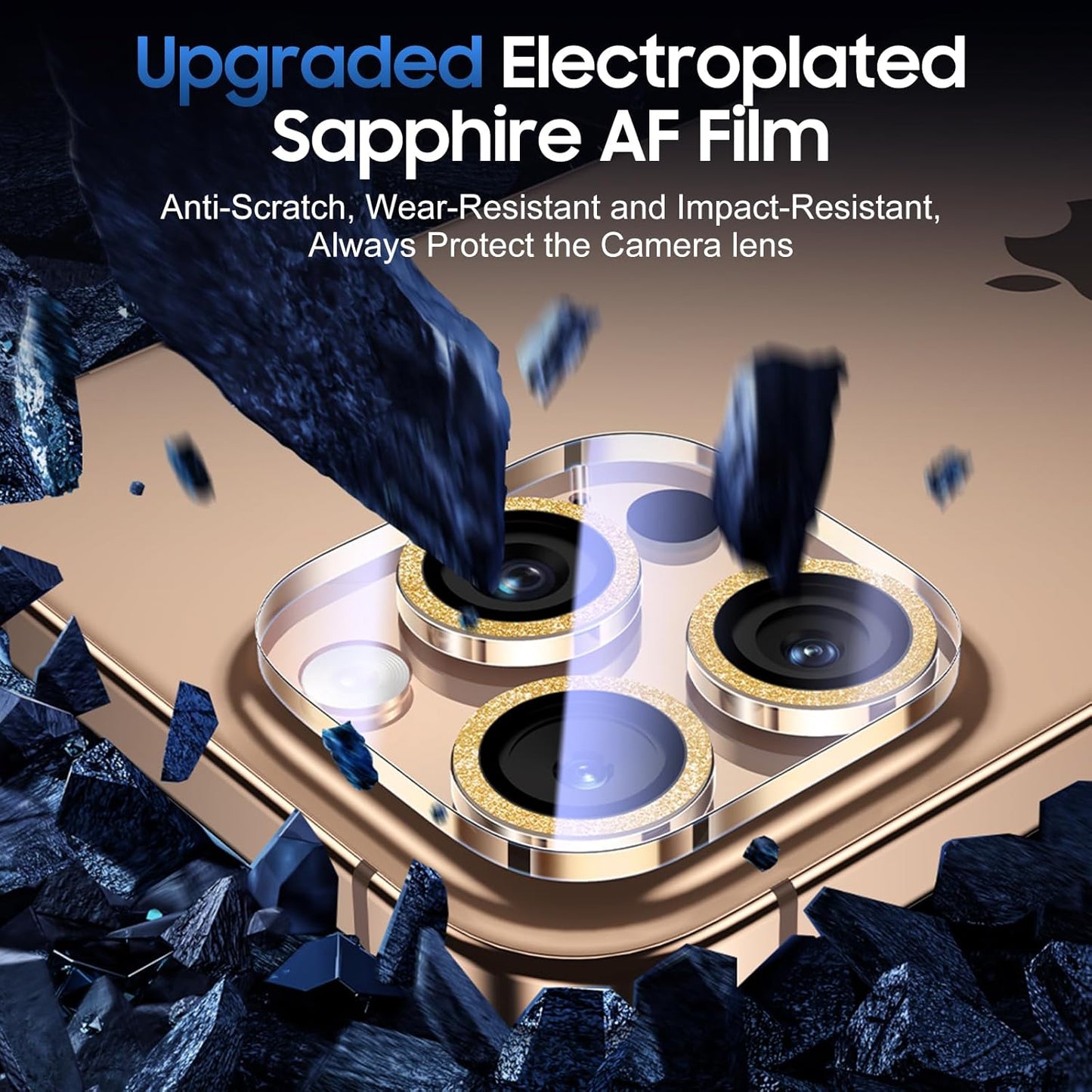 UniqueMe for 3 Pack iPhone 16 Pro/iPhone 16 Pro Max Camera Lens Protector - [Drop Protection] [Case Friendly] 9H Tempered Glass Camera Cover Screen [Update New Version] - Gold