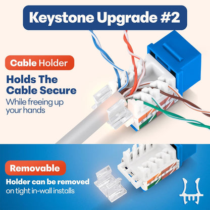 Everest 45° Angled RJ45 Cat6 Keystone Jacks 20-Pack in Blue - Slim Profile Female RJ45 Connectors - Cat 6 Keystone Jack - Compatible with 45° Angled Speed Termination Tool - 45Term (B0BL3GS7ZY)