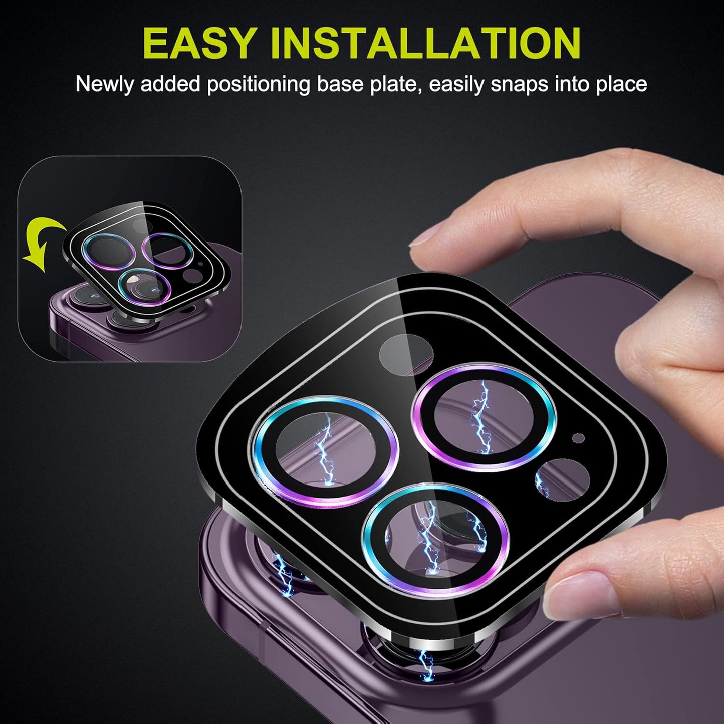 WSKEN for iPhone 14 Pro/iPhone 14 Pro Max Camera Lens Protector,[Night Shooting Mode] HD Tempered Metal Glass Camera Screen Protector Cover Film Accessories, Black + Colorful