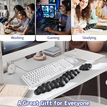 Cloud Wrist Rest for Keyboard and Mouse, Memory Foam PU Leather Keyboard Wrist Rest with Ergonomic Support, Non-Slip Base, Cute Arm Rest Pad & Palm Cushion, Office Desk Accessory, Black