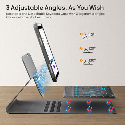 BLUTLOTUS Keyboard Case for iPad 9th/8th/7th Generation 10.2 Inch,360° Rotatable Magnetic Keyboard Case with Pencil Holder Grooves Design(2021/2020/2019),7 Color Backlit Detachable Wireless (Black)